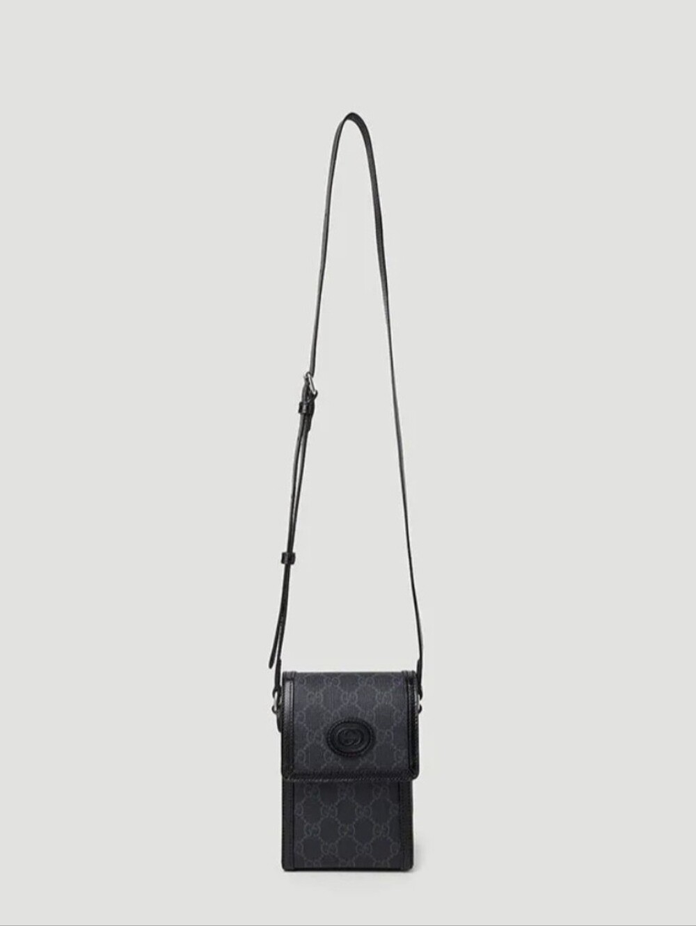 Gucci Black GG Monogram Leather-Trim Crossbody Pouch
